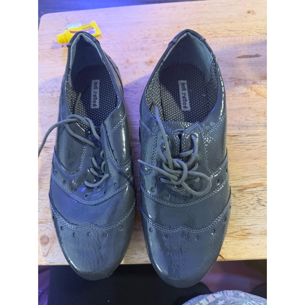 Not Rated Womens Grey Patent Wingtip Oxford Brogue Lace Up Flats NRW1770-322 79M
